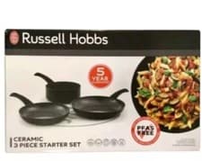 Image of Russell Hobbs 3 Piece Ceramic Starter Pan Set 24, 28cm Frying Pan 20cm Saucepan