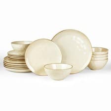 Image of 18pc Stoneware Dinner Set – Reactive Glaze, Beige, Microwave & Dishwasher Safe