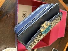 Image of Tory Burch T Monogram Navy Jacquard Wallet on Chain - Mini Bag - NIB/NWT