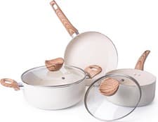 Image of Nuovva 5-Piece Cream Granite Non-Stick Cookware Set with Lids for Induction Hobs