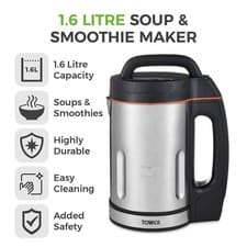 Image of NEW Tower T12031 Soup & Smoothie Maker w/ Smart Controls Stainless Steel Jug 🍜