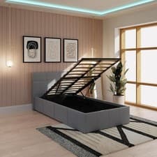 Image of Single Ottoman End Lift Single Faux Leather Ottoman Storage Bed GREY gas lift