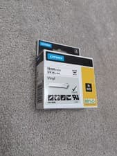 Image of Dymo 18445 Rhino Industrial Label Labels 19mm x 5.5m Black on White Vinyl