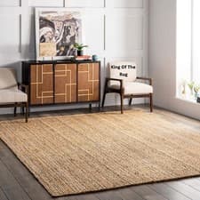 Image of Rug Jute Carpet Natural Rectangle Handmade Runner Rustic Look Braided Stylish
