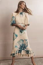 Image of Mint Velvet blue cream palm print midi dress UK 8 RRP £215