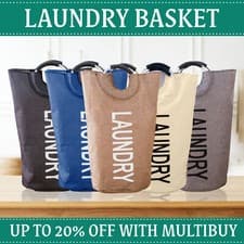 Image of Laundry Basket with Handle Foldable Collapsible Fabric Hamper Washing Bin Bag