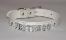 Image of MISTRESS White Bondage Collar Slave Sub Submissive Faux Leather UK