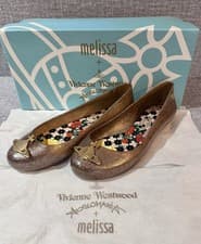 Image of Vivienne Westwood + Melissa Anglomania Orb Gold Glitter Ballet Flats UK Size 3