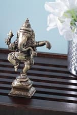 Image of Christmas 4"Brass Dancing Ganesha Handmade Statue Religious Sculpture Home Decor