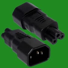Image of 2x 3 Pin IEC Socket C14 to Cloverleaf Plug C5 Adapter Converter Black
