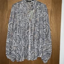 Image of BNWT Mint Velvet Pintuck Paisley Print Blouse, Brown Camel, Size L