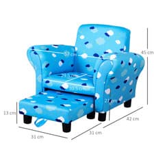 Image of Blue Cute Cloud Star Child Armchair Seat Wood Frame w/ Footrest Padding