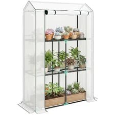 Image of Outsunny 3 Tier Mini Greenhouse with PE Cover, Roll-Up Door, White