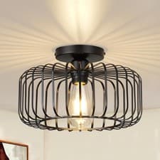 Image of CALOKES Black Flush Ceiling Light Fixture, Modern Metal Cage Semi Flush Mount