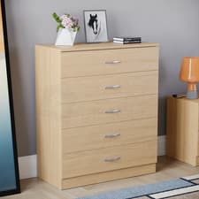 Image of Riano Chest Of Drawers Pine 5 Drawer Metal Handles Runners Bedroom Furniture