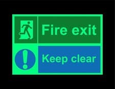 Image of Fire exit keep clear safety sign - Photoluminescent