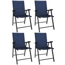 Image of Outsunny Folding Garden Chairs Set of 4 with High Back, Armrests, Navy Blue