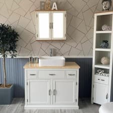 Image of Bathroom Vanity | White Wash Stand Cream Top & Ceramic Basin A
