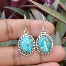 Image of Excellent Turquoise Earrings, 925 Sterling Silver , Dangle Drop Earrings, Gift