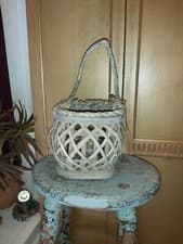 Image of ROUND GREY WICKER LATTICE LANTERN 16cm TALL