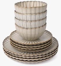 Image of Waterside 12PC Reactive Glaze Petal Dinner Set for 4 Dishwasher Microwave Safe