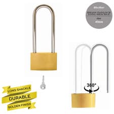 Image of long Shackle Padlock With Keys Lock 40mm Heavy Duty Brass high-security padlock