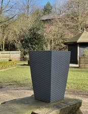 Image of 2 Grey Tall Square Plant Pot Rattan Effect Indoor Outdoor Garden Patio Front