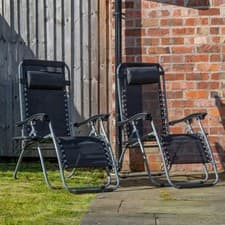 Image of Set of 2 Multi Position Zero Gravity Relaxer Chair Sun Lounger in Black & Silver