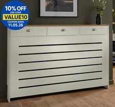 Image of Cream Radiator Cover Cabinet Traditional Modern MDF Wood Horizontal Shelf Large