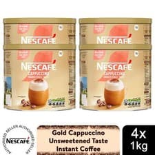 Image of Nescafe Gold Instant Coffee Granules 1kg Unsweetened Cappuccino, 4 Pack