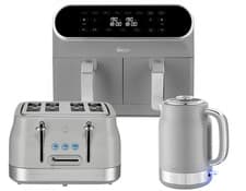Image of Swan Retro Revive Grey Kettle 4 Slice Toaster & 8L Dual Basket Air Fryer Bundle