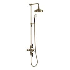 Image of Traditional Thermostatic Shower Set Brushed Brass Exposed 200mm Rainfall WRAS