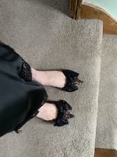 Image of Studeo Pointed Leopard Mules New Small Heel Black Bow Size 6 UK