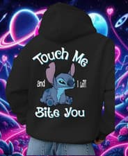Image of Disney Stitch "Touch Me & I'll Bite" black hoodie - hooded sweatshirt