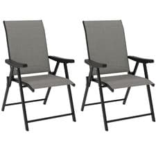Image of Outsunny Folding Garden Dining Chairs Set of 2 with Mesh Seat, Black Grey