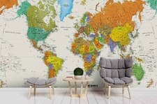 Image of 3D Worldmap Wallpaper Wall Mural Removable Self-adhesive Sticker