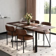 Image of Wooden Table and 4PCS PU Dining Chairs Set for Kitchen Dining Room Christmas