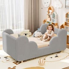 Image of Kids Toddler Bed w/ Extra Wide Safety Cloud-Themed,for Boys,Girls,Ages 3-6 Years