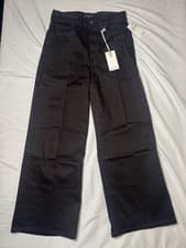 Image of NWT $149 Good American Good Waist Palazzo Cropped Jeans in Black Size 6/28