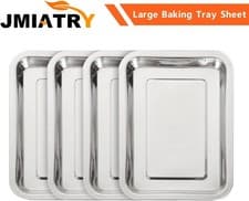 Image of Stainless Steel Baking Tray Set of 4, Large Professional Oven Tray, Mult