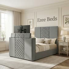 Image of Luxury Saxon TV Bed Frame in Plush Velvet Fabric Double & King Size UK