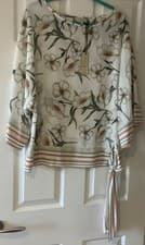 Image of Floral summer top with side tie detail and 3/4 sleeves size 16