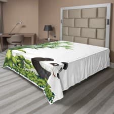Image of Cartoon flat bed sheet Panda Bear Bamboo