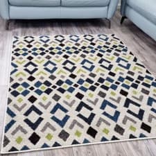 Image of Modern Geometric Rug Cream Blue Green Colours Large Small Living Room Area Mat
