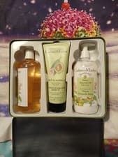 Image of Crabtree & Evelyn Sweet Almond Oil Bath Body Lotion Shower Gel Scrub Trio Gift 