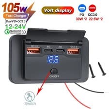 Image of Car Charger Socket Splitter 2 4 Port 12V 24V PD QC3.0 Fast Charging Switch UK