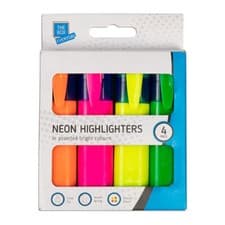 Image of 4 pack Highlighters Neon/Pastel - Stationery Office School Home Multipack Bright