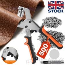 Image of Grommet Tool Kit Eyelet Plier Handheld Puncher Set with 500pcs 10mm Eyelets Hole
