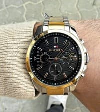 Image of NEW TOMMY HILFIGER MENS WATCH TWO TONE STRAP & BLACK DIAL TH1791559 GENUINE