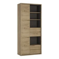 Image of Tall Oak Bookcase with 1 Door & 4 Drawers - Wide Storage Unit with Shelves